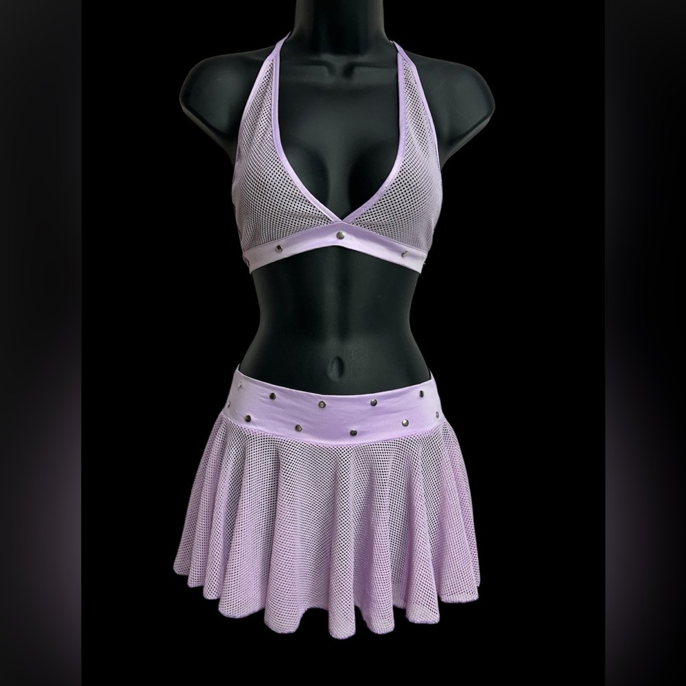 Lavender Mesh Halter Top and Skirt Set